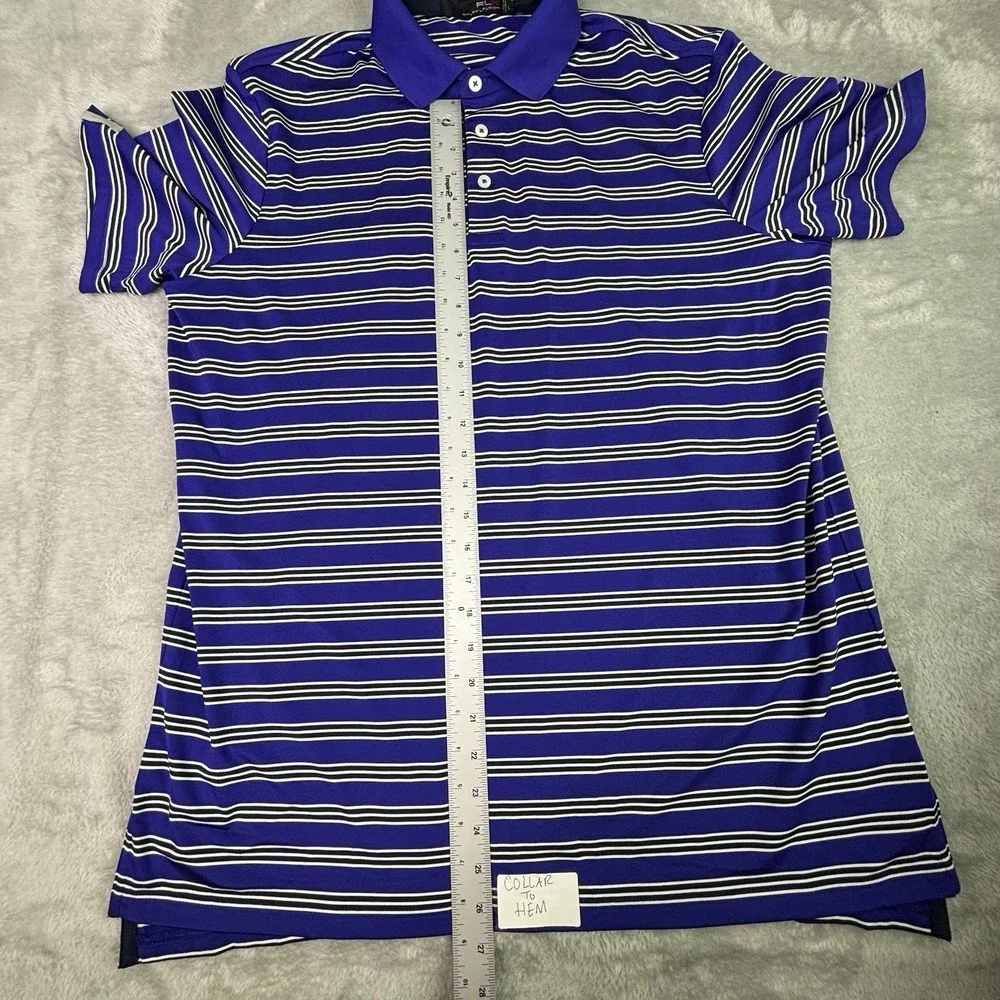 RLX Ralph Lauren Polo Shirt Mens Large Performance Golf Stretch Striped Blue